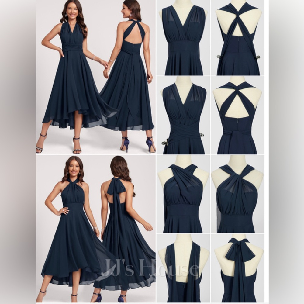 Black A-Line One Shoulder V-Neck Asymmetrical Chiffon Cocktail Dress. Size 18W